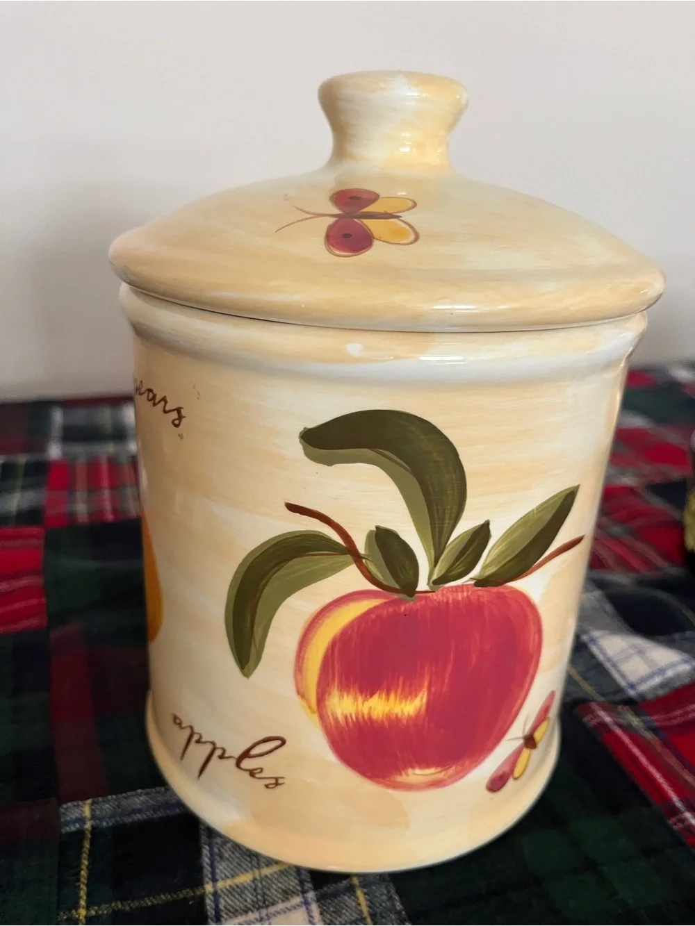 Pier 1 Provence Vintage Cottagecore Hand Painted Earthenware Fruit Cookie Jar